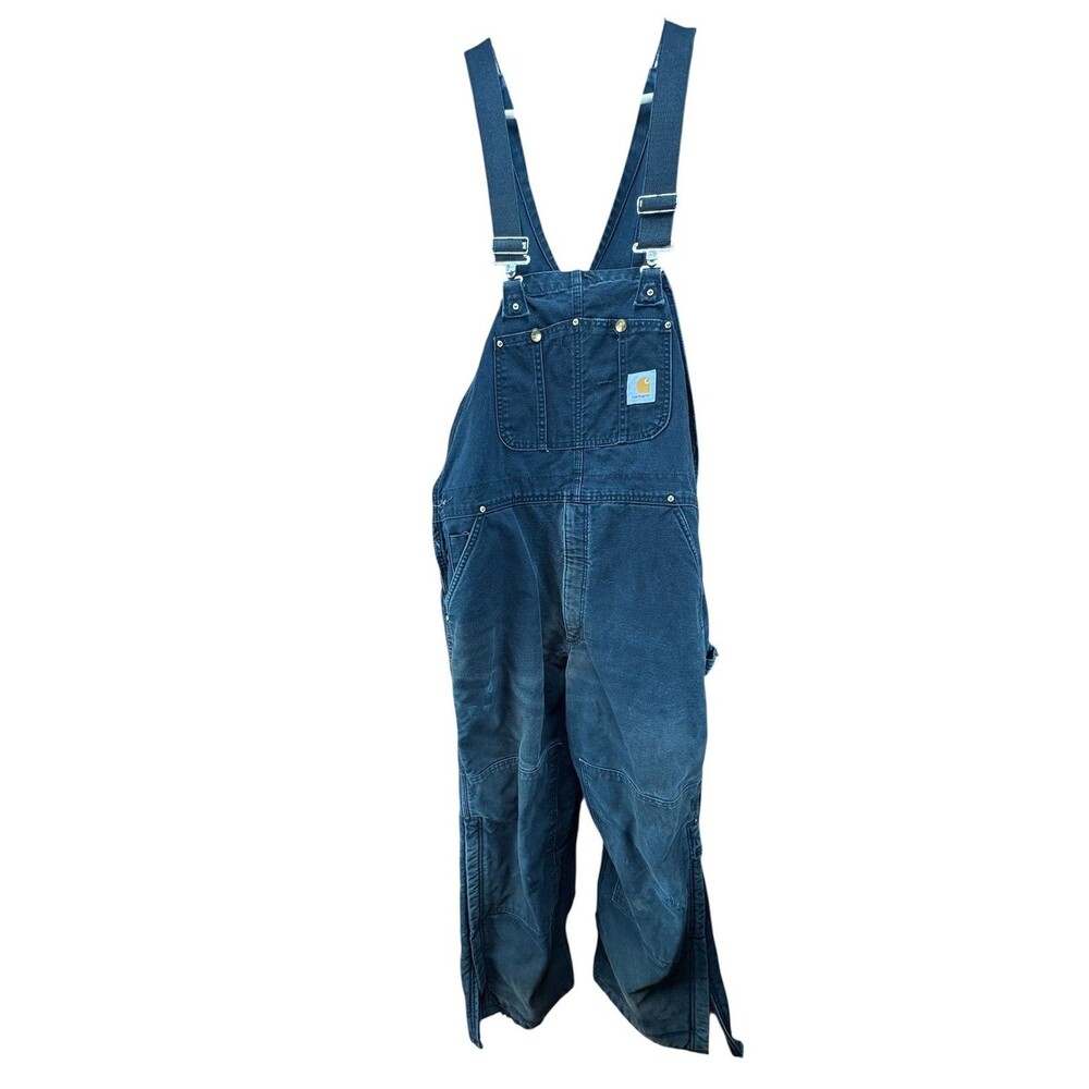 Carhartt Bib Overalls Insulated Men’s Large Black Frayed Distressed Patched